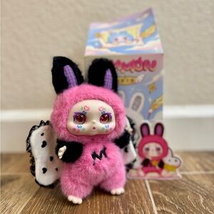 Kimmon Mimon Dream Angel Plush Pink & Black Bunny w/ Box Collectible Bag Charm